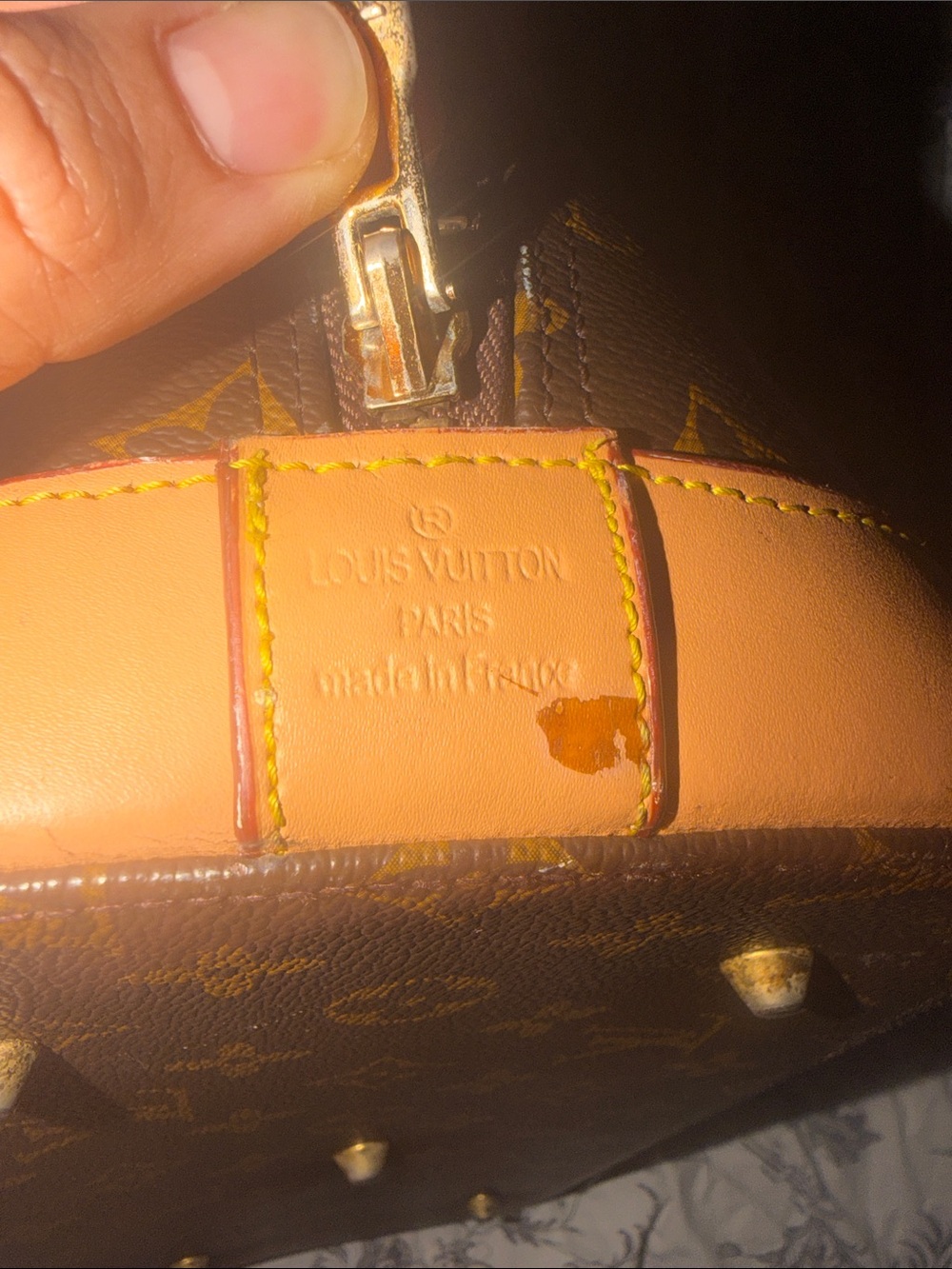 Brown Monogram Satchel with Tan Trim - Picture 10 of 15